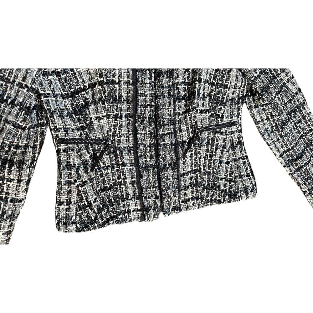 Ann Taylor Tweed Jacket Ladylike Brown Blue Retro Glam sz 2 Collarless Cropped - Picture 3 of 7